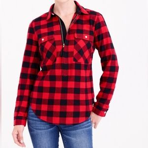 J. Crew Red/Navy Plaid Quarter Zip Pullover Women's Top